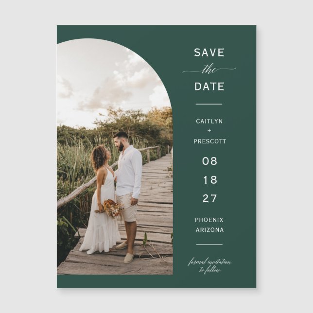 Emerald Green Arch Save the Date Magnetic Card (Front)
