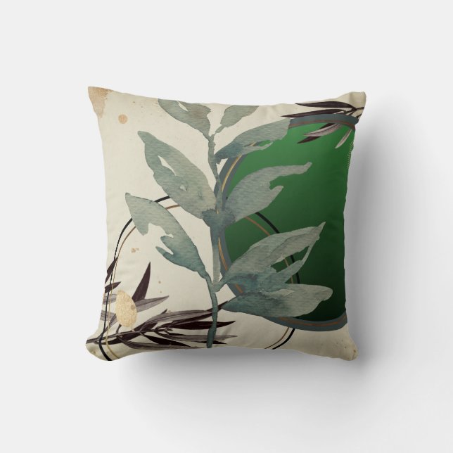 Emerald Green Artistic Abstract Watercolor Cushion (Front)