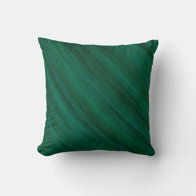 Emerald Green Artistic Brushstrokes Stripes Cushion (Front)