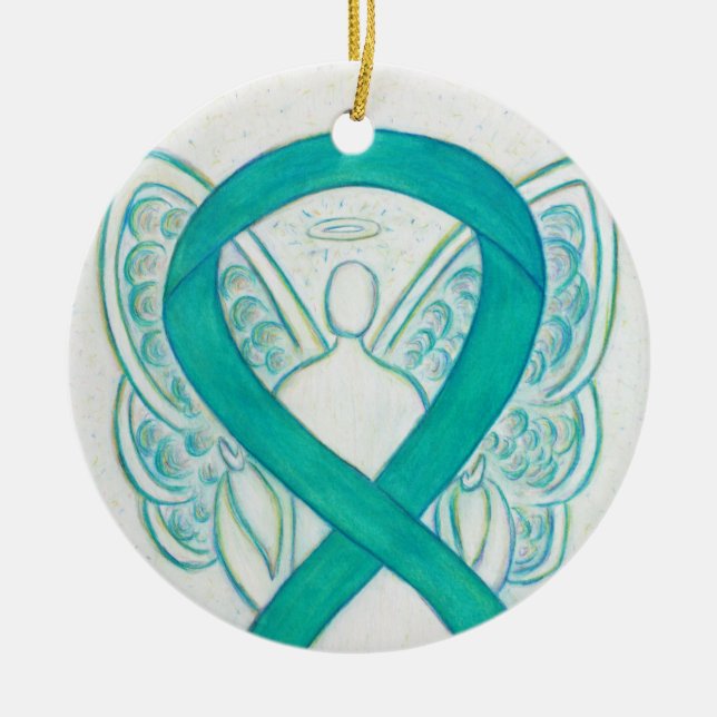 Emerald Green Awareness Ribbon Angel Art Ornaments (Front)