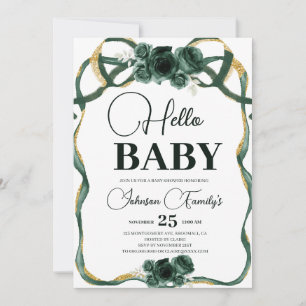 Emerald Green Baby girl Shower,flowers Invitation