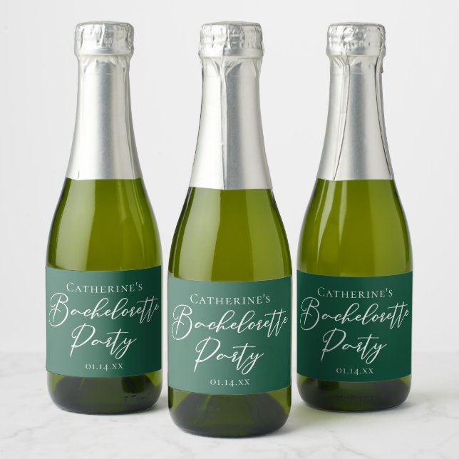 Emerald Green Bachelorette Party Personalised Mini Sparkling Wine Label (Bottles)