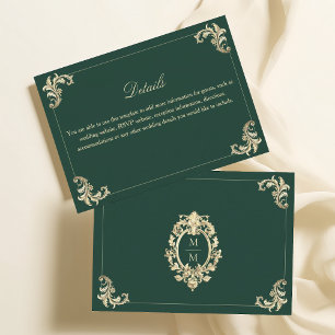 Emerald Green Baroque Gold Wedding Details Enclosure Card