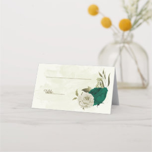 emerald green beige flowers botanical wedding place card