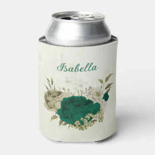 emerald green beige flowers wedding  can cooler