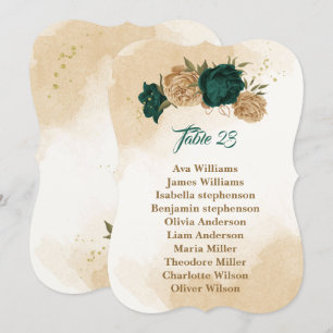 Emerald green beige gold botanical seating chart invitation