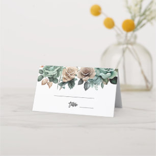 Emerald Green Beige Peony Floral Bridal Shower Place Card