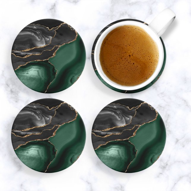 Emerald Green Black Gold Agate Coaster (Creator Uploaded)