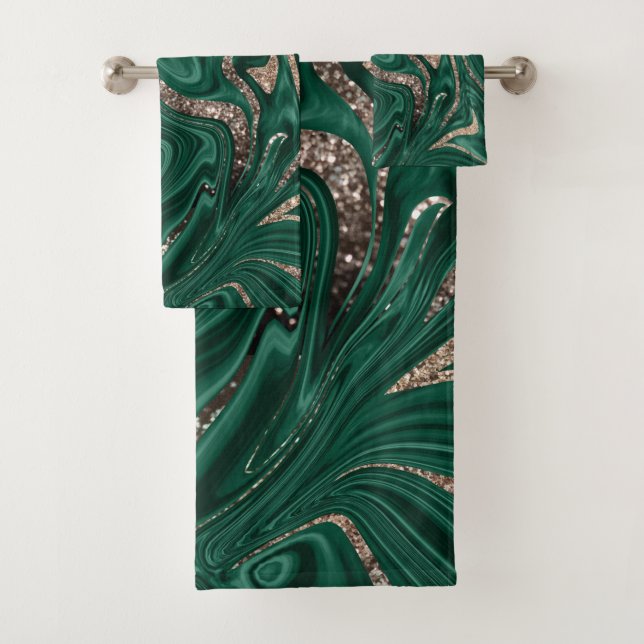 Emerald Green Black Gold Glitter Marble #1 Bath Towel Set (Insitu)