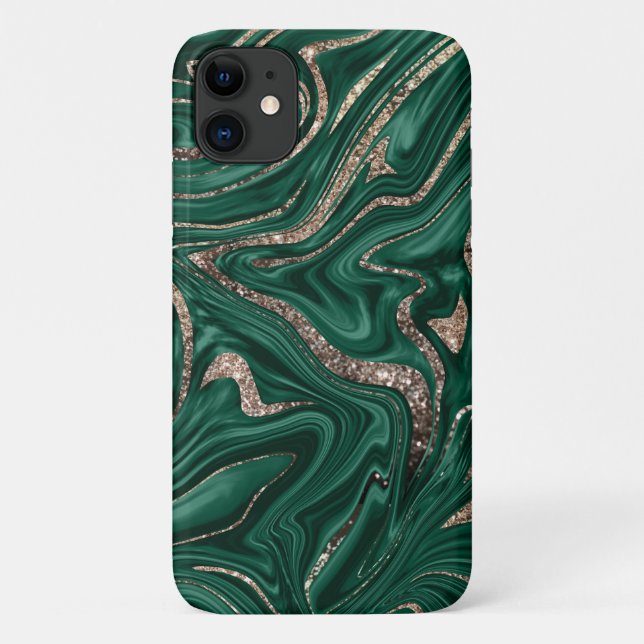 Emerald Green Black Gold Glitter Marble #1 Case-Mate iPhone Case (Back)
