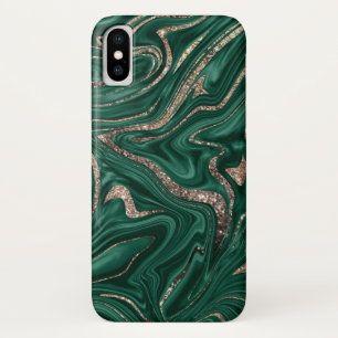 Emerald Green Black Gold Glitter Marble #1 iPhone X Case