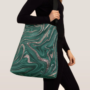 Emerald Green Black Gold Glitter Marble #1 Crossbody Bag