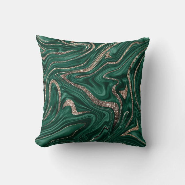 Emerald Green Black Gold Glitter Marble #1 Cushion (Front)