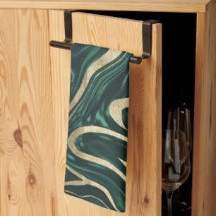 Emerald Green Black Gold Marble #1 #decor #art Tea Towel