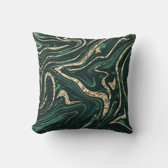Emerald Green Black Gold Marble #2 (Faux Foil)  Cushion (Front)