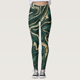 Emerald Green Black Gold Marble #2 (Faux Foil)  Leggings
