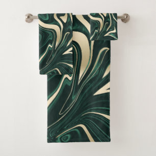Emerald Green Black Gold Marble #3 (Faux Foil)   Bath Towel Set
