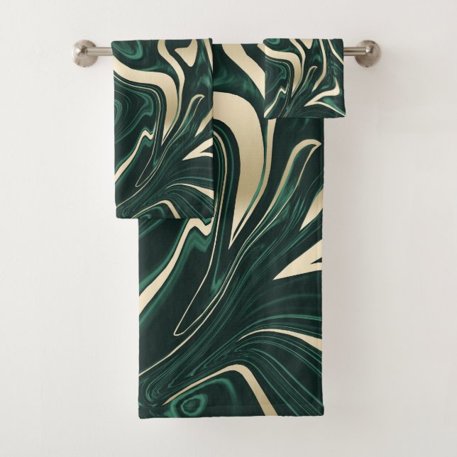 Emerald Green Black Gold Marble #3 (Faux Foil)   Bath Towel Set (Insitu)