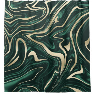 Emerald Green Black Gold Marble #3 (Faux Foil)   Shower Curtain