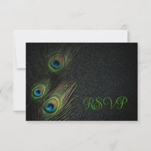 Emerald Green Black Gold Peacock Wedding Invitation