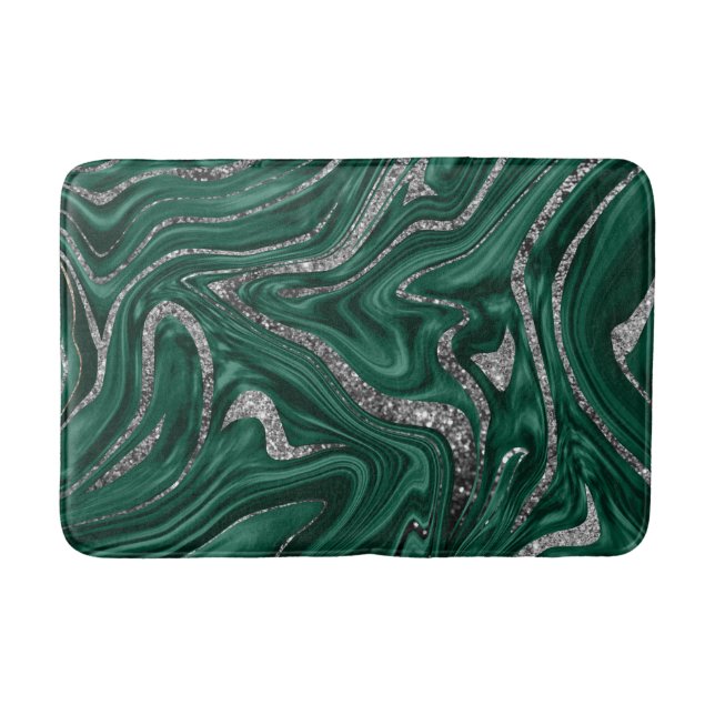 Emerald Green Black Silver Glitter Marble #1  Bath Mat (Front)