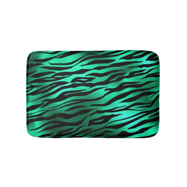 Emerald Green Black Tiger Stripes Wild Animals Bath Mat (Front)