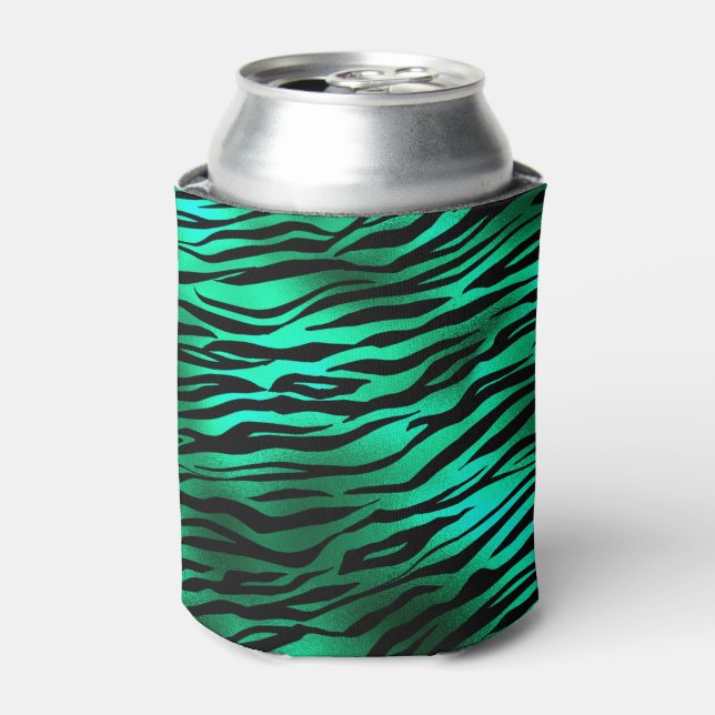 Emerald Green Black Tiger Stripes Wild Animals Can Cooler (Can Front)