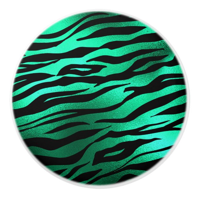 Emerald Green Black Tiger Stripes Wild Animals Ceramic Knob (Front)