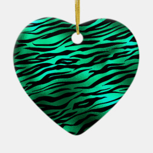 Emerald Green Black Tiger Stripes Wild Animals Ceramic Ornament