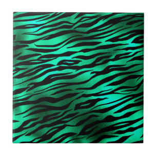 Emerald Green Black Tiger Stripes Wild Animals Ceramic Tile
