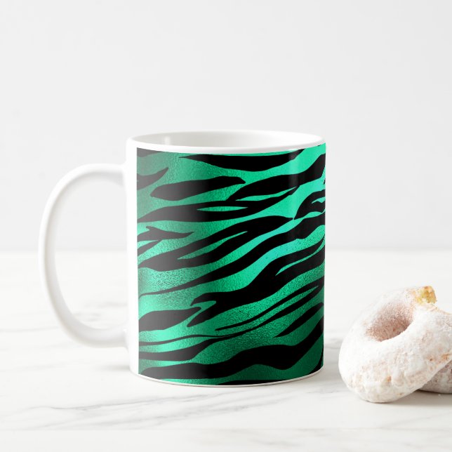 Emerald Green Black Tiger Stripes Wild Animals Coffee Mug (With Donut)