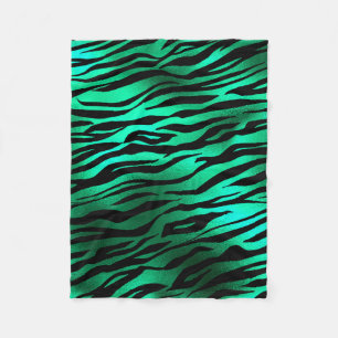 Emerald Green Black Tiger Stripes Wild Animals Fleece Blanket