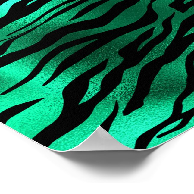 Emerald Green Black Tiger Stripes Wild Animals Poster (Corner)