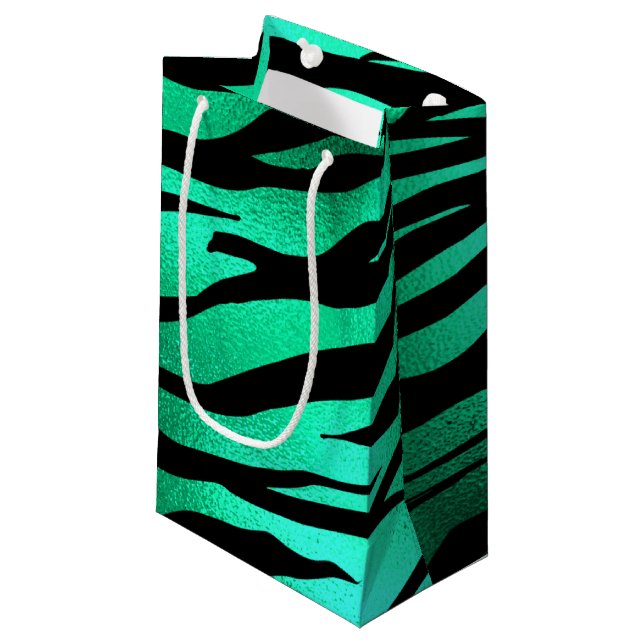 Emerald Green Black Tiger Stripes Wild Animals Small Gift Bag (Front Angled)