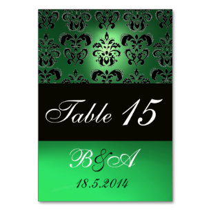 EMERALD GREEN BLACK WHITE CLASSY DAMASK MONOGRAM TABLE NUMBER