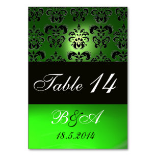 EMERALD GREEN BLACK WHITE CLASSY DAMASK MONOGRAM TABLE NUMBER