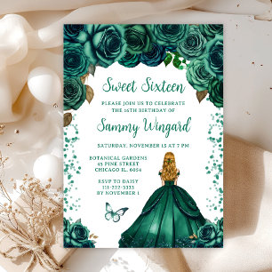 Emerald Green Blonde Hair Princess Sweet Sixteen Invitation