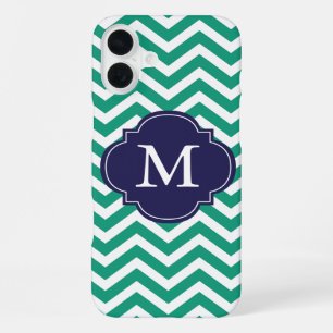 Emerald Green & Blue Zigzags Pattern Monogram iPhone Case