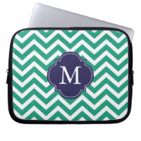 Emerald Green & Blue Zigzags Pattern Monogram