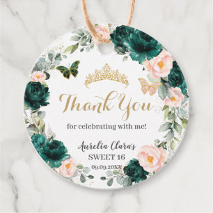 Emerald Green Blush Floral Sweet 16 16th Birthday  Favour Tags