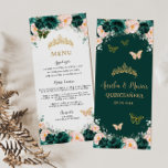 Emerald Green Blush Floral Twins Birthday Menu<br><div class="desc">Personalise this chic menu card easily and quickly, simply press the customise it button to further re-arrange and format the style and placement of the text. Double sided. Perfect for Quinceañera, Sweet 16, 18th Birthday, Princess Party, Baptism / Christening and more occasion! Matching items available in store! (c) The Happy...</div>