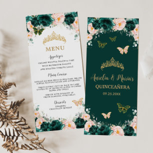 Emerald Green Blush Floral Twins Birthday Menu