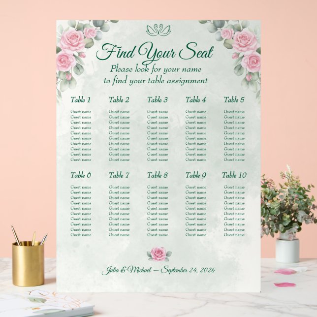 Emerald Green & Blush Rose Wedding Seating Chart (Wedding)