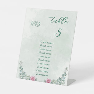 Emerald Green & Blush Rose Wedding Table Number Pedestal Sign