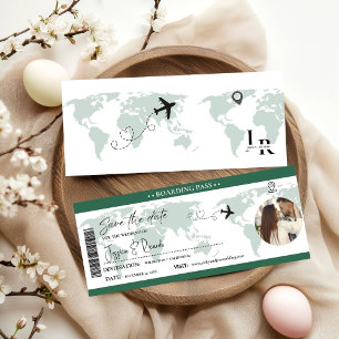 Emerald Green Boarding pass Ticket Wedding Save The Date
