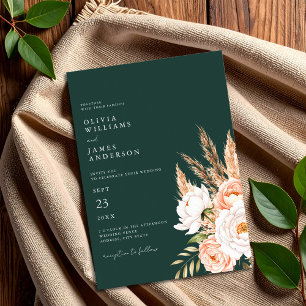 Emerald Green Boho Chic Floral Wedding  Invitation