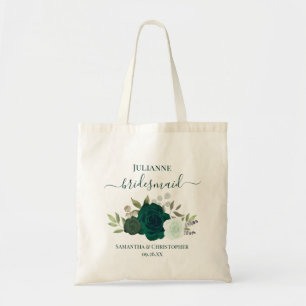 Emerald Green Boho Roses Bridesmaid Wedding Favor Tote Bag