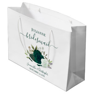 Emerald Green Boho Roses Wedding Bridesmaid Large Gift Bag