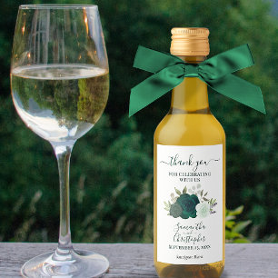 Emerald Green Boho Roses Wedding Thank You Mini Wine Label