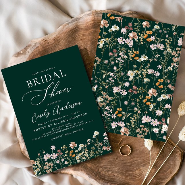 Emerald Green Boho Wildflower Bridal Shower  Invitation (Creator Uploaded)